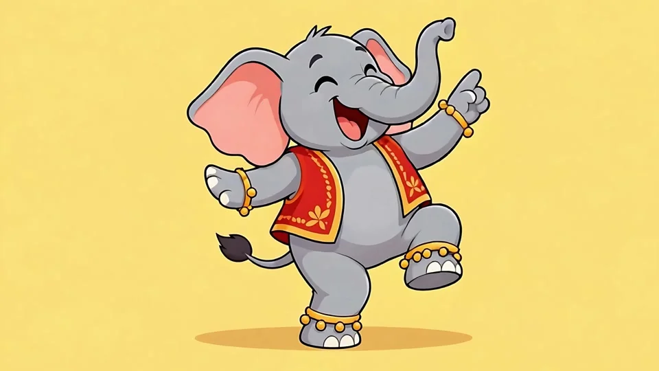 Cute Cartoon Dancing Elephant Wearing Vest Animation