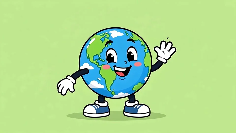 Cute Cartoon Earth Globe Waving Hand Animation
