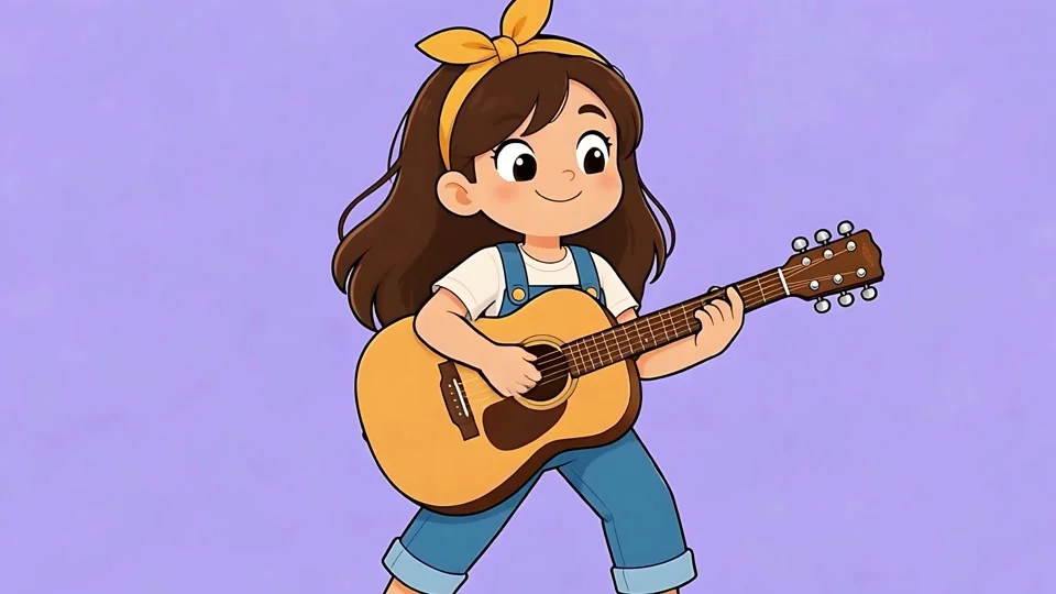 Cute Cartoon Girl Playing Acoustic Guitar Animation
