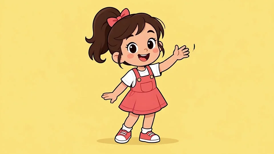 Cute Cartoon Girl Waving Hand and Smiling Animation