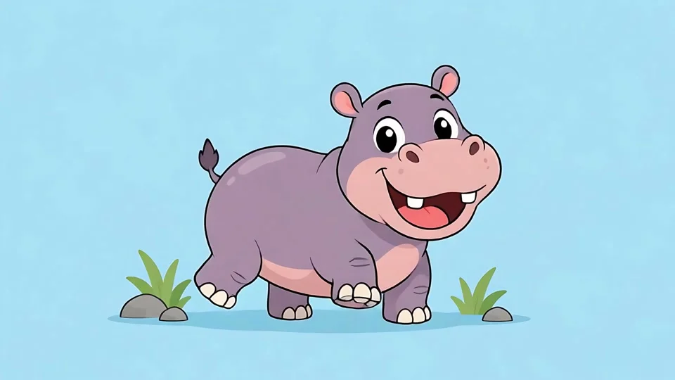 Cute Cartoon Hippopotamus Smiling Animation