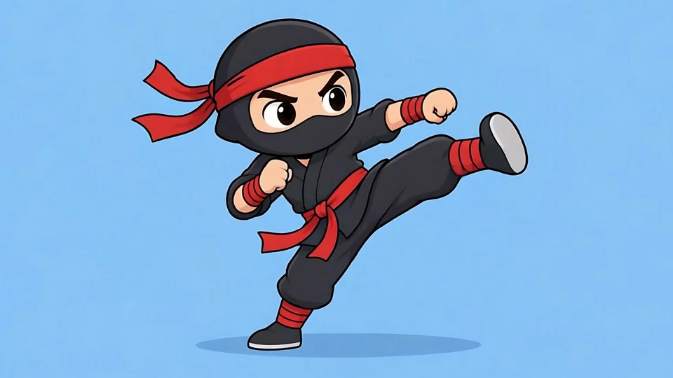 Cute Cartoon Ninja Performing Karate Kick Animation
