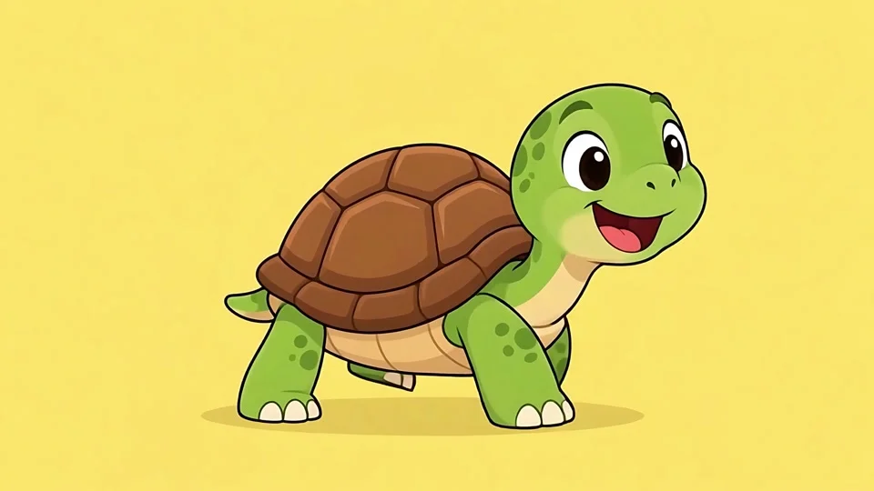 Cute Cartoon Turtle Walking and Smiling Animation