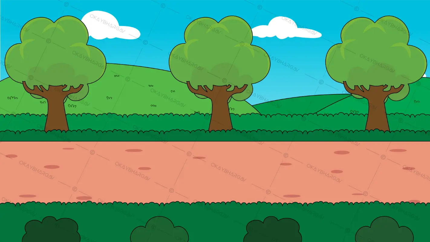 Cartoon Landscape with Trees and Road