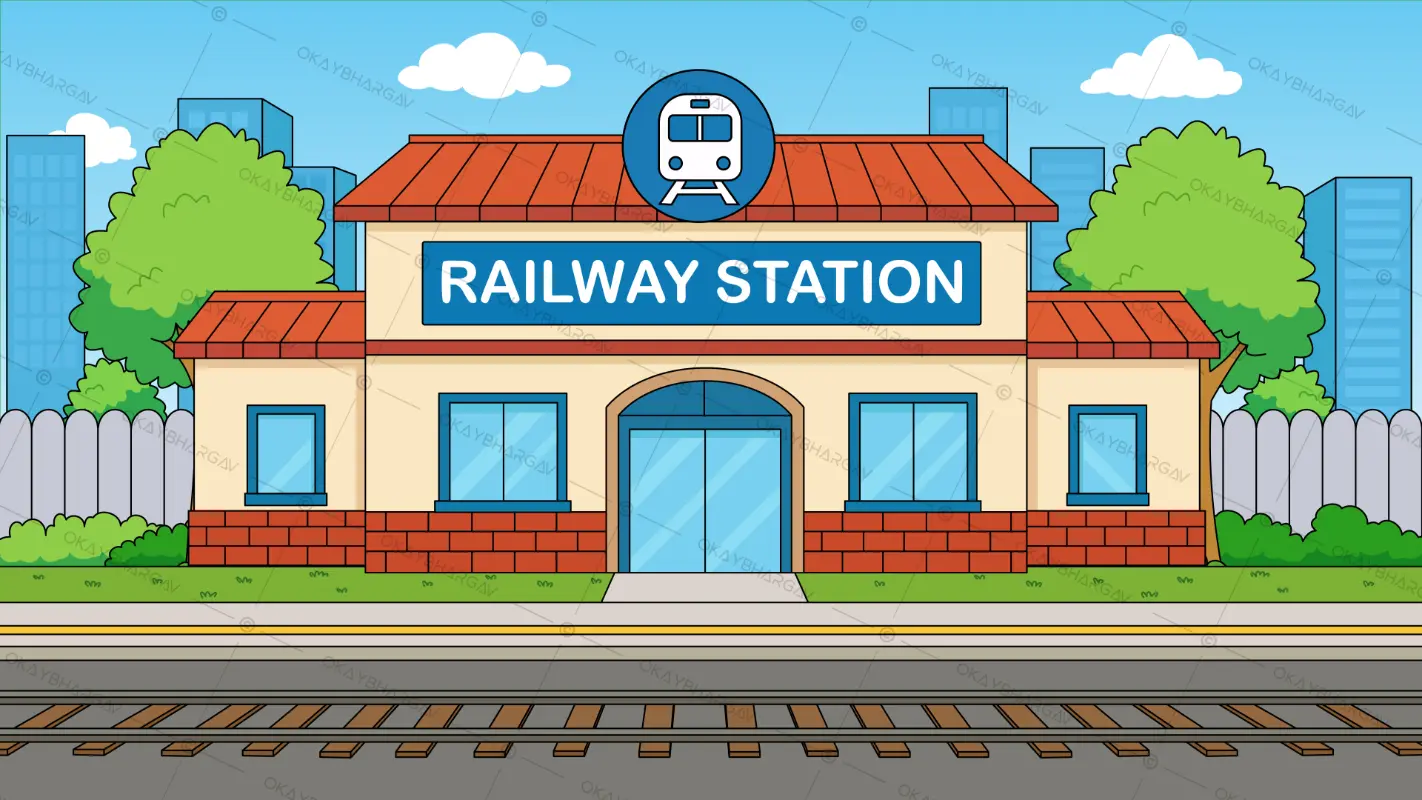 Railway Station in the city Cartoon Background