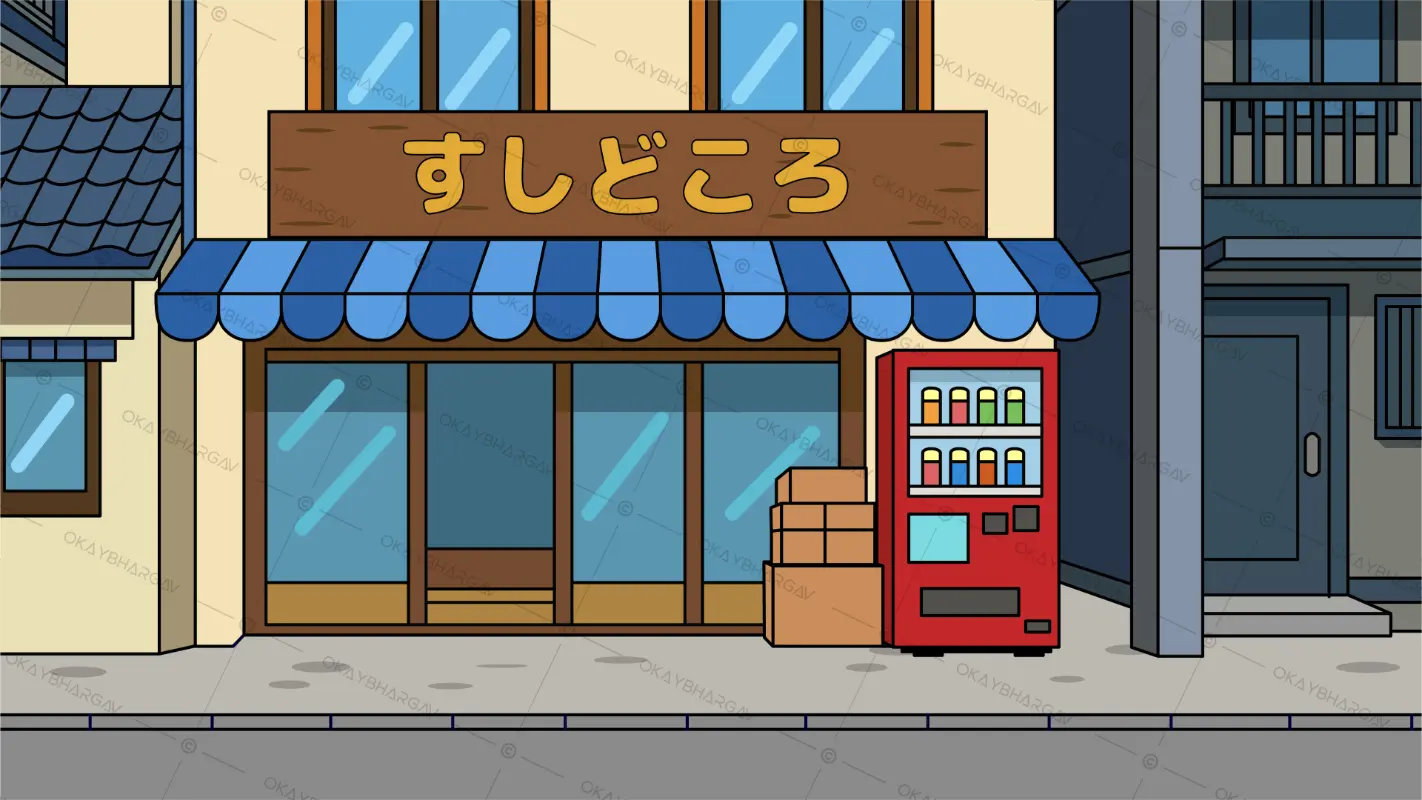 Sushi Shop in Japanese Street Landscape