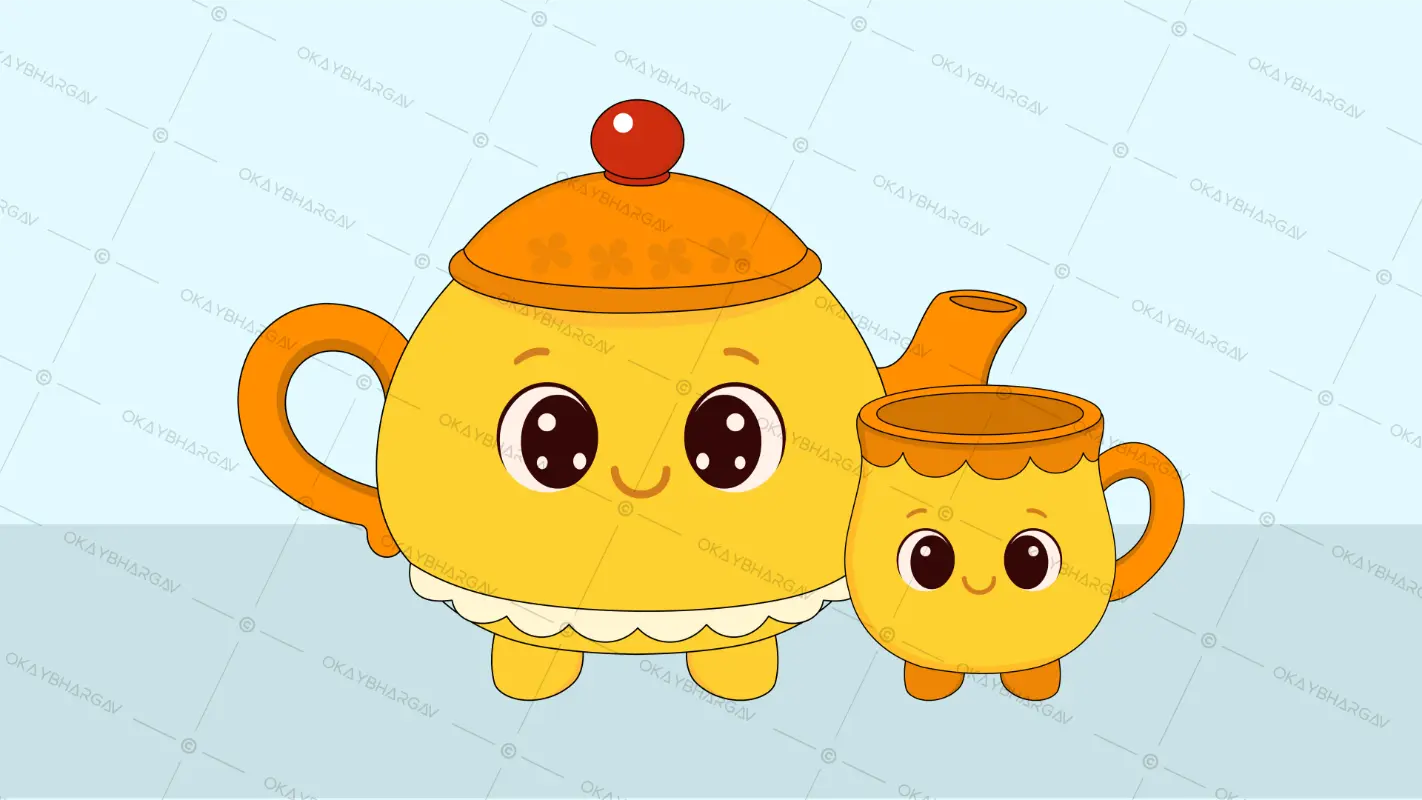 Cute Cartoon Teapot and Cup