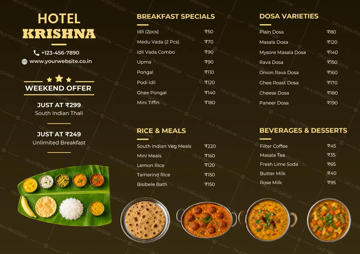 Morden Illustrative South Indian Restaurant Menu card